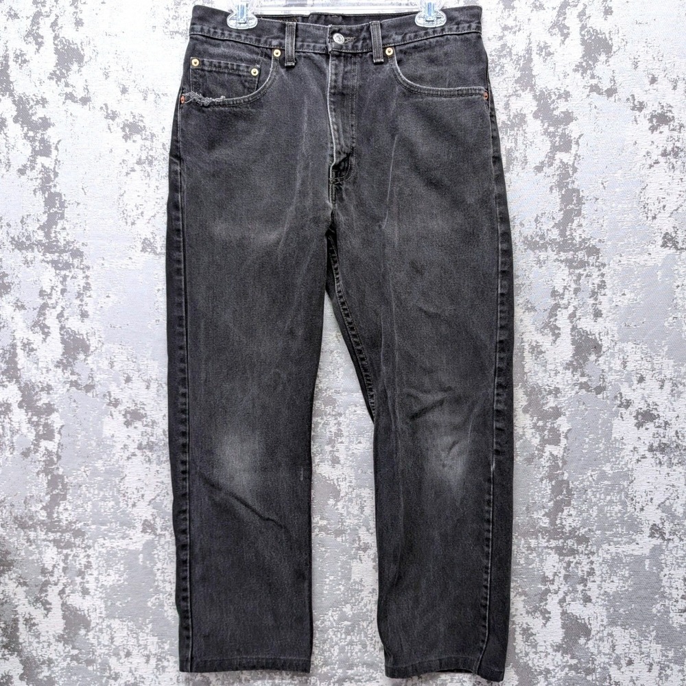 Vtg Fade Y2K Black Batwing Levis 505 Regular Fit Straight Leg Black Jean 31W 28L